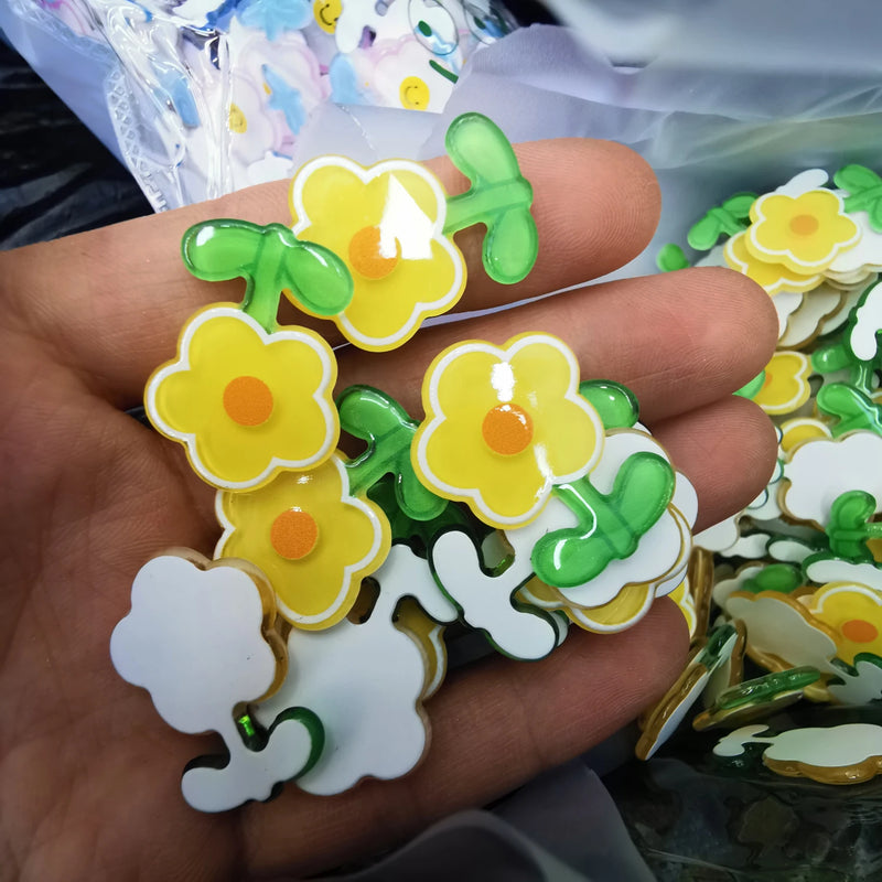 100pcs Resin Candy Smile Sunflowers Sticker Beads for Jewelry Making
