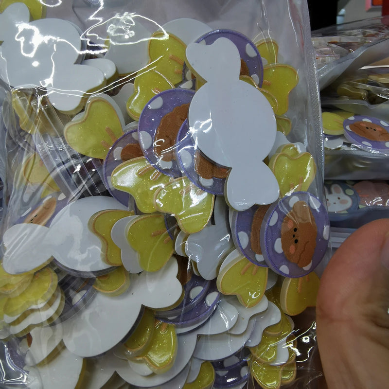 100pcs Acrylic Cartoon Bear Flower Pigs Sticker Beads