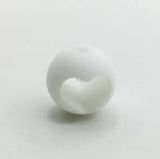 100pcs Silicone Teething Beads 15mm Round with Heart Shape