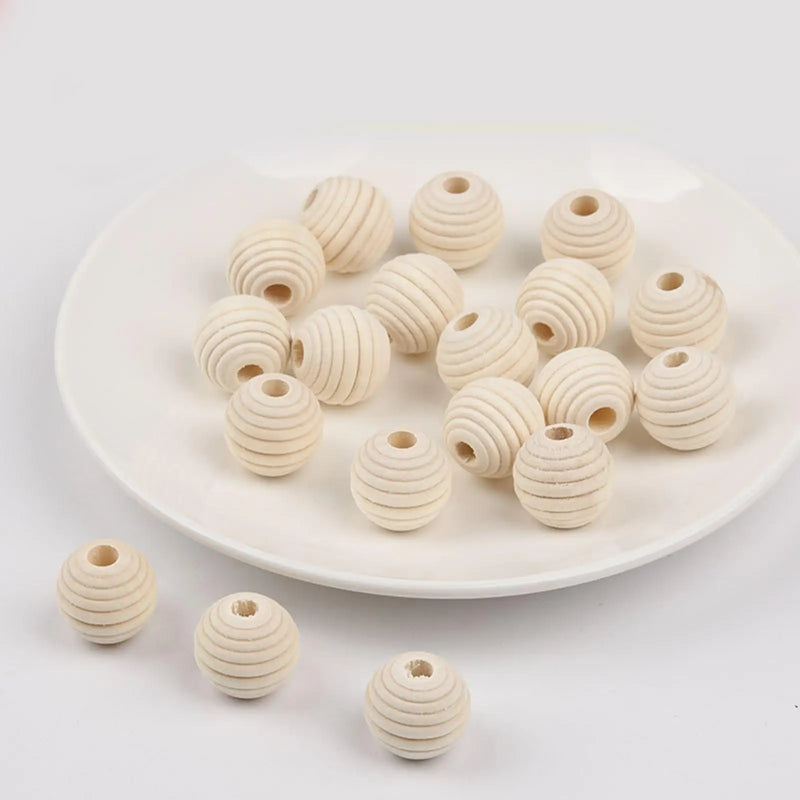 100x Wooden Honeycomb Beads Round 20mm Large Hole Jewelry Making DIY