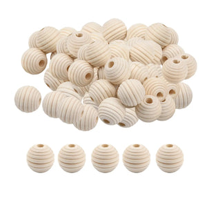 100x Wooden Honeycomb Beads Round 20mm Large Hole Jewelry Making DIY