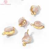 6PCS 24K Brass Natral Shell 2 Holes Charms Pendants DIY Jewelry Findings
