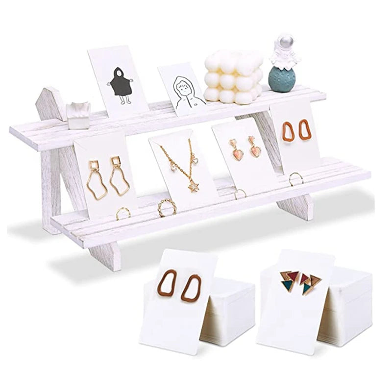 Wood Earring Display Stand with 100 Earring Cards