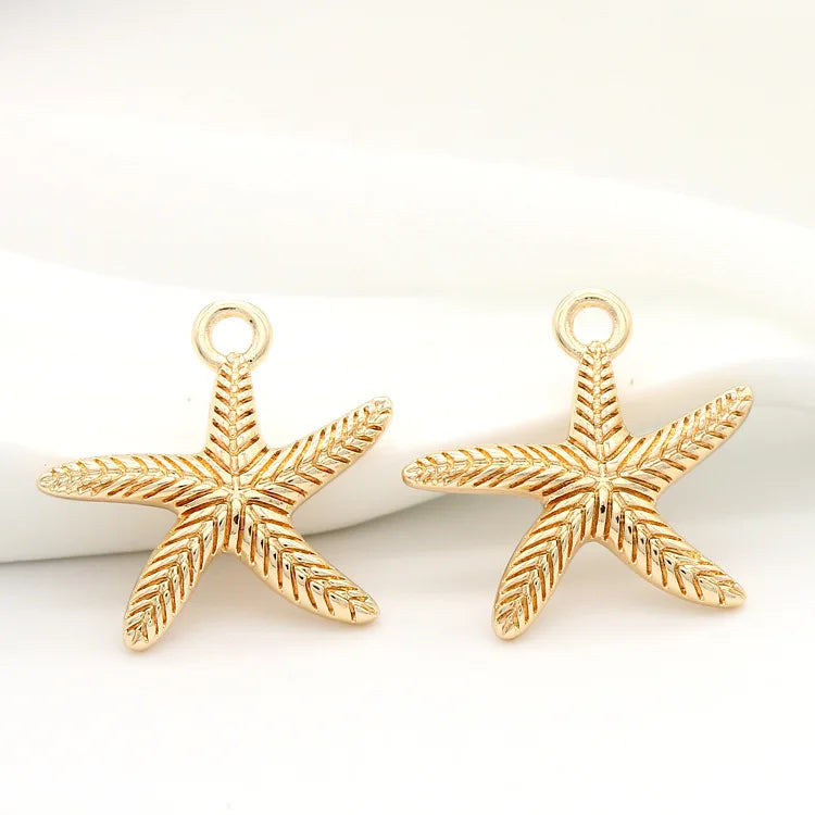 4PCS 20x25MM 28x28MM 24K Plated Brass Starfish Charms Pendants