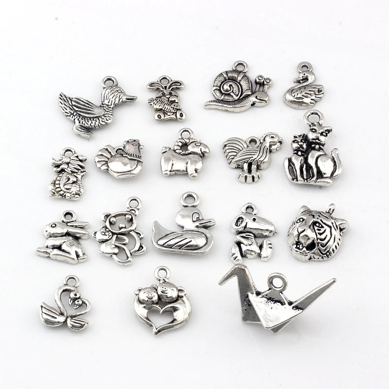 102Pcs Tibetan Silver Animal Charms Pendants for DIY Jewelry Making