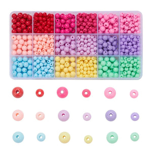 1035PCS Opaque Acrylic Round Mixed Beads 18 Style Assorted Beads