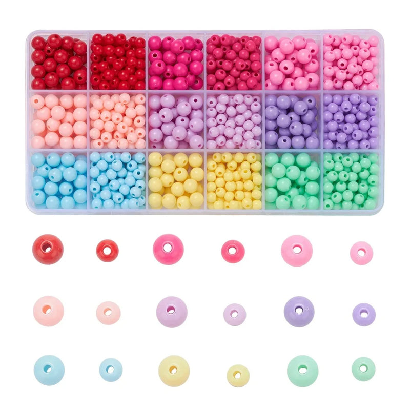 1035PCS Opaque Acrylic Round Mixed Beads 18 Style Assorted Beads
