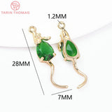 4PCS 28x7MM 24K Plated Zircon Mouse Pendants DIY Jewelry Findings