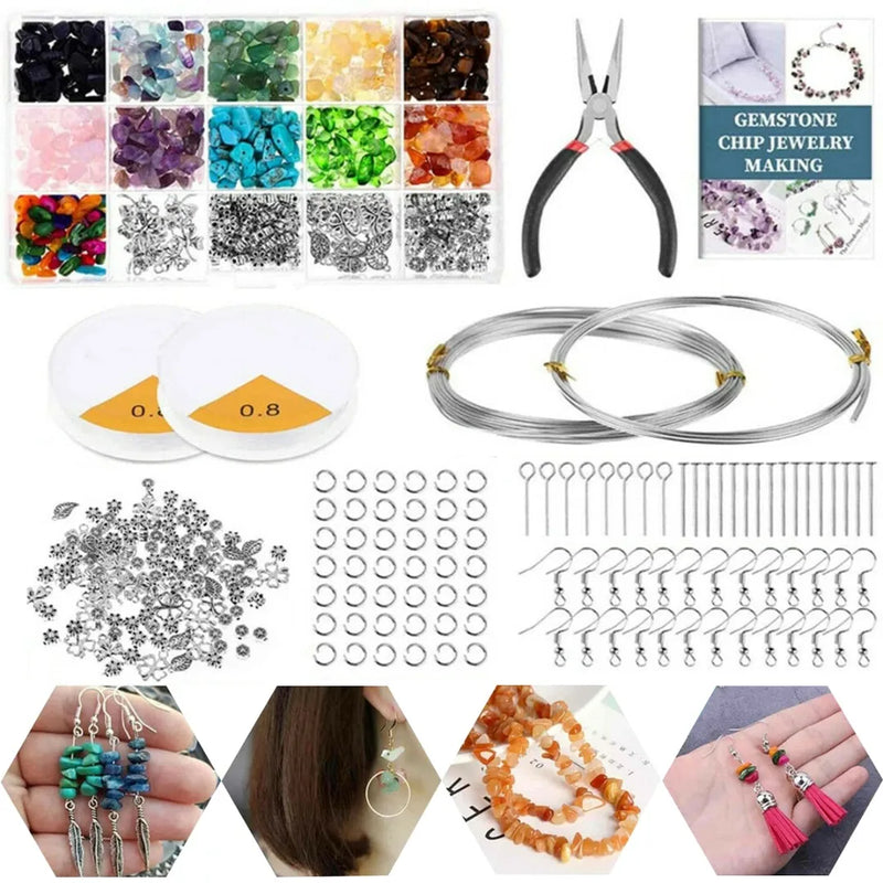 1046Pcs Crystal Chip Beads Jewelry Making Kit Natural Stone Gemstones Sets