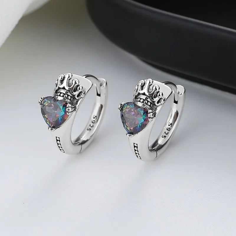 ZFSILVER S925 Silver Zircon Crown Earrings Charms Jewelry Party Men Women