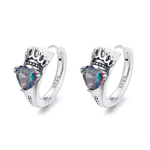 ZFSILVER S925 Silver Zircon Crown Earrings Charms Jewelry Party Men Women