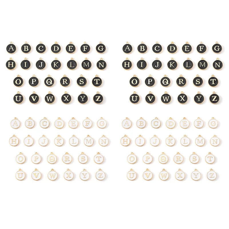 104pcs Alphabet Enamel Initial Letter Charms Round Disc Charms For DIY Jewelry