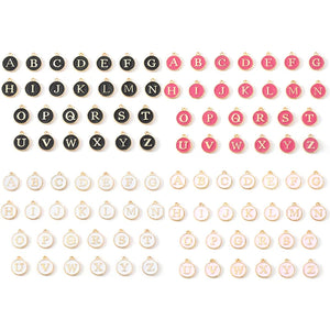 104pcs Alphabet Enamel Initial Letter Charms Round Disc Charms For DIY Jewelry