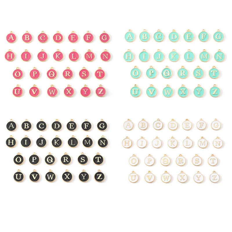 104pcs Alphabet Enamel Initial Letter Charms Round Disc Charms For DIY Jewelry