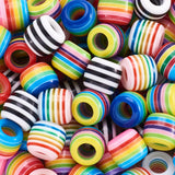 105Pcs Opaque Striped Resin European Beads Barrel Shape Large Hole Bead