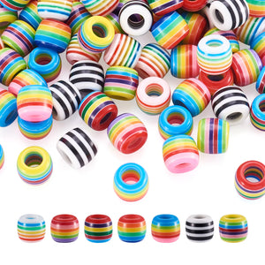 105Pcs Opaque Striped Resin European Beads Barrel Shape Large Hole Bead