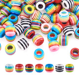 105Pcs Opaque Striped Resin European Beads Barrel Shape Large Hole Bead