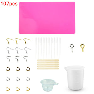 107PCS Epoxy Resin Molds Jewelry Making Kit Stirrers Droppers Cups Hooks Tools