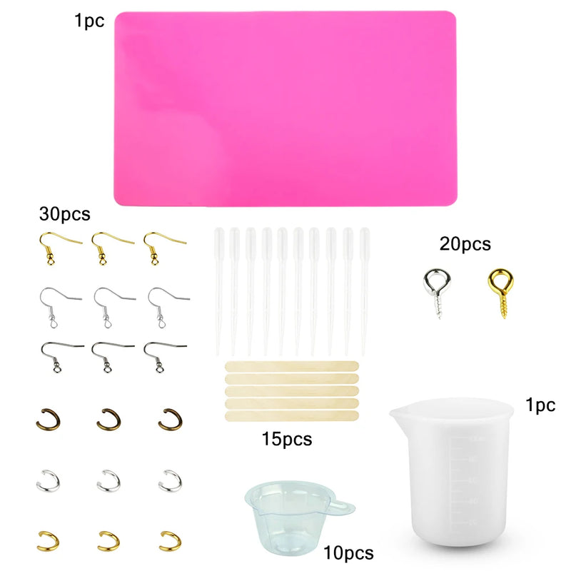 107PCS Epoxy Resin Molds Jewelry Making Kit Stirrers Droppers Cups Hooks Tools