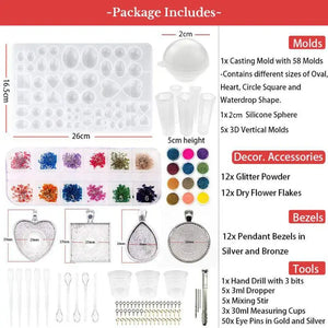 107pcs Resin Jewelry Casting Mold DIY Pendant Tools for Beginners