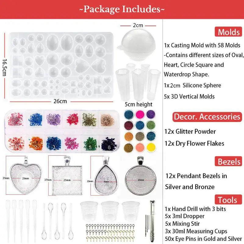 107pcs Resin Jewelry Casting Mold DIY Pendant Tools for Beginners