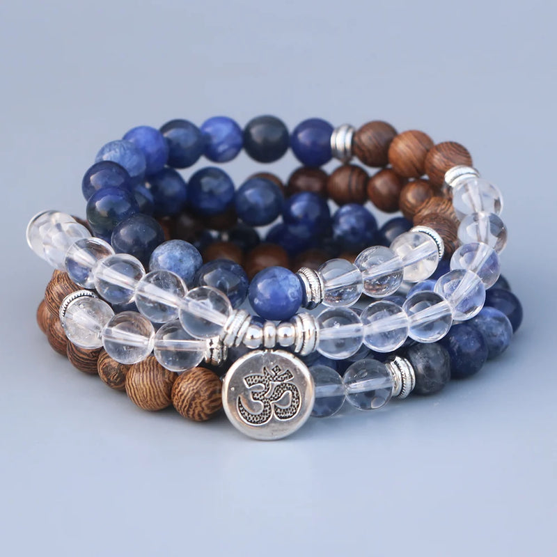 Men's 8MM Blue & Clear Crystal Beads Bracelet