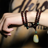 Red Sandalwood Bracelet with Jade Pendant & Green Agate Rosary