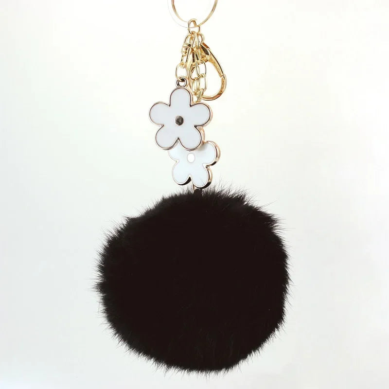Rabbit Fur Ball Flower Key Chain Holder Bag Pendant Keyrings For Car