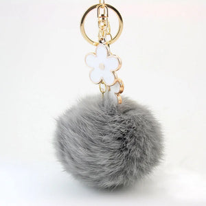 Rabbit Fur Ball Flower Key Chain Holder Bag Pendant Keyrings For Car
