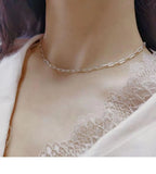 925 Sterling Silver Paper Clip Chain Choker Necklace 35+10cm