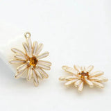 Flower Charms Pendant 14k Plated Brass with Zircon for Jewelry Making
