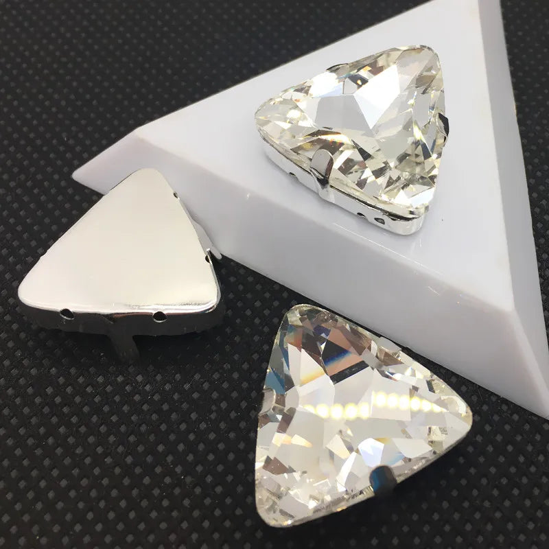 Triangle Rhinestone Glass Stone In Claw Setting For Sewing Wedding Dress