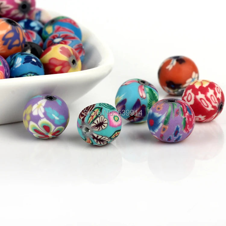 Mixed Colors Flower Ball Polymer Clay Beads DIY Accessory