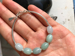 925 Sterling Silver Emerald Jade Stone Bangle Bracelet