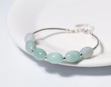 925 Sterling Silver Emerald Jade Stone Bangle Bracelet