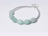 925 Sterling Silver Emerald Jade Stone Bangle Bracelet