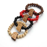 10MM Elastic Wood Bead Ethnic Chain Bracelet African Map Bird Panda Jesus Gift
