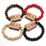 10MM Elastic Wood Bead Ethnic Chain Bracelet African Map Bird Panda Jesus Gift