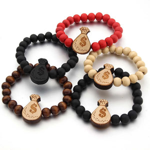10MM Elastic Wood Bead Ethnic Chain Bracelet African Map Bird Panda Jesus Gift