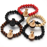 10MM Elastic Wood Bead Ethnic Chain Bracelet African Map Bird Panda Jesus Gift