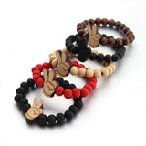 10MM Elastic Wood Bead Ethnic Chain Bracelet African Map Bird Panda Jesus Gift