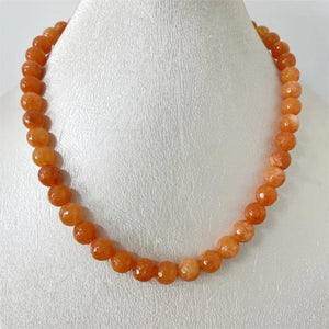 10MM Faceted Orange Ruby Necklace Vintage Natural Stone Jewelry