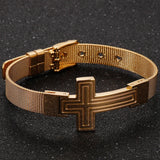 10MM Plated Stainless Steel Men's Bracelet Cross Charm Watchband