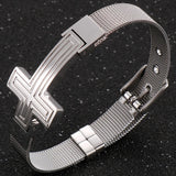 10MM Plated Stainless Steel Men's Bracelet Cross Charm Watchband