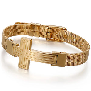 10MM Plated Stainless Steel Men's Bracelet Cross Charm Watchband