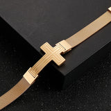 10MM Plated Stainless Steel Men's Bracelet Cross Charm Watchband