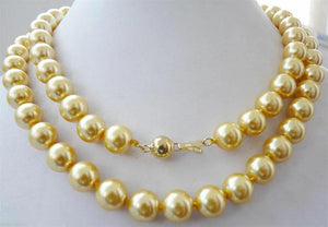 10MM Yellow South Sea Shell Pearl Beads Necklace 35'' 14k Clasp