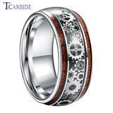 10MM Tungsten Wedding Ring Gear Wheel Wood Inlay Polished Gift