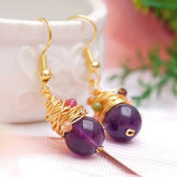 Natural Amethyst Tourmaline Beads Earrings 18k Hook eardrop