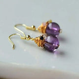 Natural Amethyst Tourmaline Beads Earrings 18k Hook eardrop